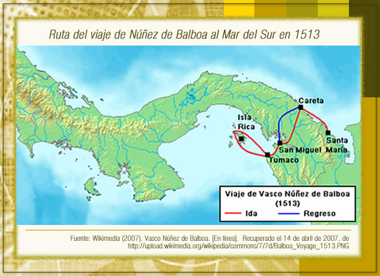 Ruta del viaje de N��ez de Balboa al Mar del Sur en 1513